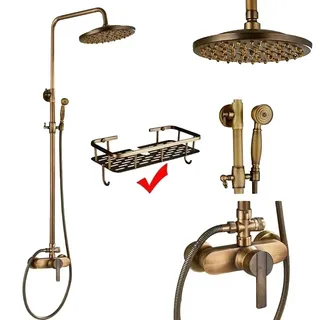 Antikes Messing Badezimmer Duschset, 8-Zoll Regenkopf, Dual-Handle Steuerung , Antiker Messingregal I