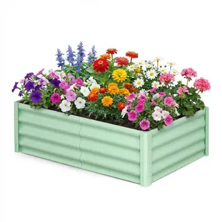 Hochbeet Aus Verzinktem Stahl 183x91x30 cm – Rechteckiges Metall-Hochbeet Mit Sicherheitskante & Handschuhen – Pflanzbeet Für Garten, Gemüse, Kräuter & Blumen – Grün