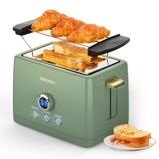 Toaster 2 Scheiben - ZACHVO Toaster mit Brötchenaufsatz, 6 Bräunungsstufe - 850W Toaster mit Herausnehmbare Krümelschublade, LED-Bildschirm - High Lift, Aufwärmen, Auftauen, Abbrechen Funktion