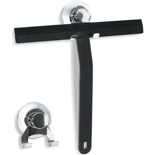Vonsera Duschabzieher, Abzieher Dusche Schwarz mit Edelstahl-Saugnapfhaken, Fensterabzieher für Dusche, Bad, Spiegel, Fenster, 25CM