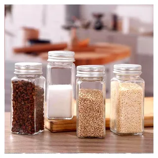 12 Stück Gewürzgläser Eckig Set, 120 ml Gewürzdosen Gewürze Organizer, Gewürzbehälter Spice Jars mit Streueinsatz, Etiketten Schwarz, Trichter, Reinigungsbürste, Stift