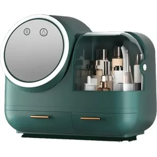 Kosmetik Organizer - LED-Schminkspiegel - 3 Lichtfarben - Drehbarer Spiegel - Integrierter Lüfter - Große Kapazität - 90×60 cm - Grün - Grün