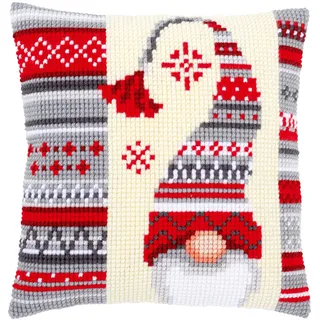 Vervaco Kreuzstich Stickpackungen Kissen Front zum Selbersticken mit Stickbild auf 100% Baumwoll Stoff und Stickgarn, Stickvorlagen 40 x 40 cm mit Anleitung, Weihnachtswichtel