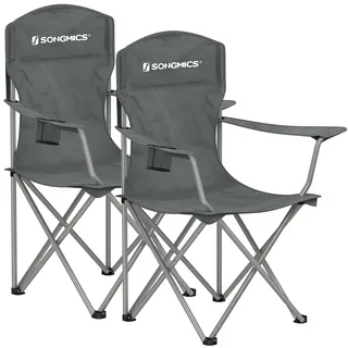 SONGMICS GCB008G01 2er Set Klappstuhl Outdoor Angelstuhl Hohe Rückenlehne Armlehnen Getränkehalter Klappbar bis 150kg Camping Garten Terrasse Schiefergrau