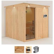 Bild von Sauna »Romina«, (Set), 9-kW-Bio-Ofen mit externer Steuerung, beige