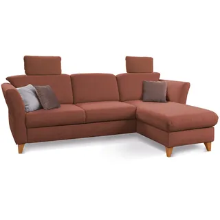 CAVADORE Ecksofa Trend / Skandinavische Eckcouch mit Federkern, Longchair und 2 Kopfstützen / 249 x 86 x 162 / Cord, Kupfer