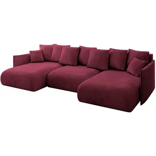 altdecor Wohnlandschaft mit Schlaffunktion und Bettkasten ONESK-U 317x177x72 Bordeauxrot Velours
