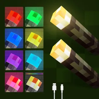 Dhqkqg 2 Stück LED Fackel Wandlampe, Wall Fackel Nachtlicht 28cm, USB wiederaufladbar für Nachttischlampe, 7 Farben, Licht Flamme Nachahmen, Geschenk für Gamer