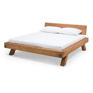 SalesFever Massivholzbett »Eik«, Balkenbett in rustikaler Landhaus Optik, beige