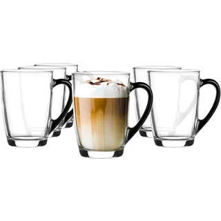 Glasmark KROSNO 1992 Kaffee Glas Kaffeeglas Mit Henkel Teeglas Becher 300 ml Glas Robust Spülmaschinenfest Hochglanz Schwarzer Henkel