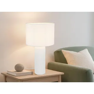 Große LED Tischlampe mit Keramikfuß & Stoffschirm Weiß, Nachttischlampe H: 51cm