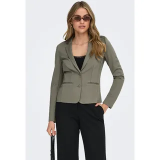Jerseyblazer ONLY "ONLPOPTRASH – 2-Knopf Blazer mit taillierter Silhouette", Damen, Gr. M, smokey olive, Milano Rib, Obermaterial: 63% Viskose, 32% Nylon, 5% Elasthan, unifarben, regular fit hüftlang, Blazer Jerseyblazer, regular fit, Milano Rib, Materialmix, Reverskragen, unifarben