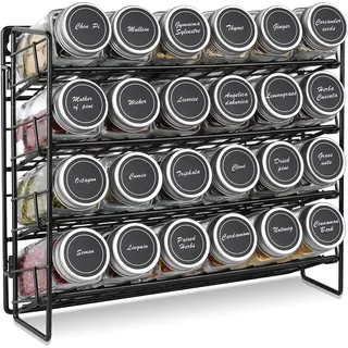 Semlos Gewürzorganizer, Gewürzregal Organizer für Schränke, schwarz Gewürzglas Regalorganizer mit Haken, Küchenorganisation für Arbeitsplatte, Wandmontage(Gewürzdosen nicht enthalten)