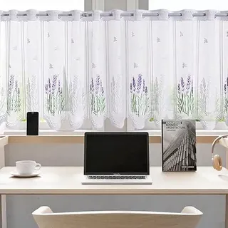 Daliena Scheibengardine mit Lochleiste Gardine Store Jacquard Küchengardine Spitze Kurzgardine Landhaus Fenstergardinen Transparent Gardine Spitze Weiß Vintage Kurz (BxH 60x50cm) 1 stück