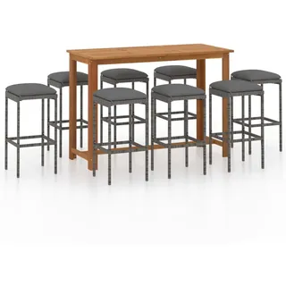 vidaXL 9-tlg. Gartenbar-Set mit Kissen Grau - Grau