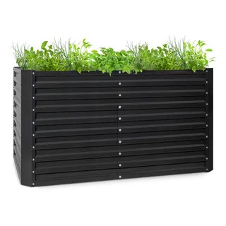Blumfeldt Hochbeet aus Metall, Wetterfestes Stahlblech-Hochbeet für Balkon & Garten, Rostfreies Hochbeet, Freistehende Hochbeete 180x60x90 cm, 970L Pflanzkübel Groß für Blumen, Obst, Gemüse - Grau