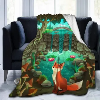 Cartoon-Fuchs-Flanell-Fleece-Überwurf, Decke, 127 x 152,4 cm, für Wohnzimmer/Schlafzimmer/Sofa, Couch, warm, weich, Bettdecke, für Kinder und Erwachsene, alle Jahreszeiten