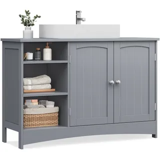 VASAGLE Waschbeckenunterschrank, Unterschrank, Badezimmerschrank, extra lang, 30 x 90 x 60 cm, 2 Türen, Badschrank, offene Fächer, höhenverstellbare Ablagen, Taubengrau BBC410P36