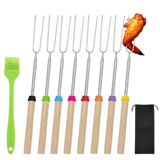 8 Stück Teleskop Grillspieße 31-81 cm Teleskop Edelstahl Marshmallow Bratstäbe Edelstahlmit Aufbewahrungstasche und Grillbürste Lagerfeuerspieße Lagerfeuer Grillgabel für Camping Grill Gartenparty