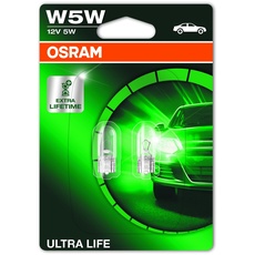 Osram ULTRA LIFE W5W Halogen, Kennzeichen-Positionslicht, 2825ULT-02B, 12V PKW, Doppelblister (2 Stück), Weiß