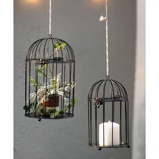 Dekoleidenschaft 2X Dekokäfig Gabbia aus Metall, schwarz, 24 + 32 cm hoch, Deko Vogelkäfig, Kerzenhalter, Hängedeko