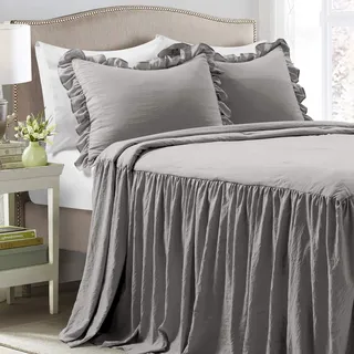 Lush Decor Ruffle Skirt Bedspread Tagesdecke mit Rüschenrock, Polyester, Dunkel_Grau, King