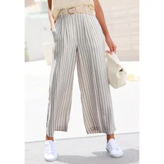 Bundfaltenhose LASCANA "gestreift aus leichtem Leinenmix mit weitem, luftigem Bein", Damen, Gr. 44, N-Gr, schwarz-weiß (creme, schwarz gestreift), Web, Obermaterial: 85% Viskose, 15% Leinen, gestreift, figurumspielend lang, Hosen Bundfaltenhose, mit Taschen und Knopfdetail, weites Bein, Leinenhose Damen, Sommerhose, Topseller
