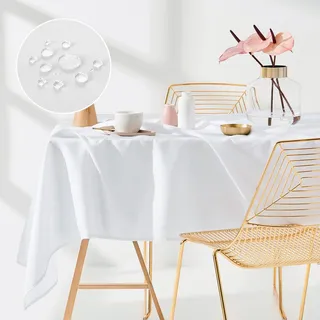 ROOM99 Aura Tischdecke 140 x 300 cm Tischtuch Tafeldecke Fleckschutz Abwaschbar Wasserabweisend Schmutzabweisend Polyester Rechteckig Bankett-Dekoration Ganzjährig Weiß