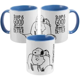 The Peanuts Tasse Snoopy - Sleep is good and books are better - Kaffeetasse Becher Kaffeebecher aus Keramik Blau Weiß 320 ml