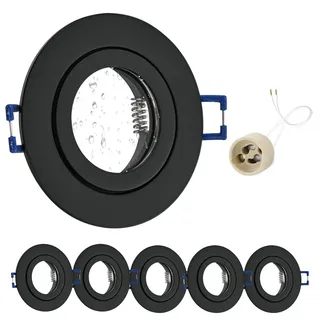 GeyouLux 6x LED Einbaustrahler 230V IP44 Rahmen mit GU10 Fassung, Aluminium Deckenspots Schwarz, Rund Flach LED Spots Badezimmer Einbauspots Spot Einbaurahmen 68mm lochmass für Außen- Innen