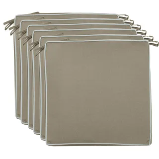 Brandsseller 6er Set Sitzkissen 40x40x4 cm – Wasser- & schmutzabweisende Stuhlkissen mit Bindebändern & Paspel – Für Innen & Außen – Garten, Terrasse, Küche – Beige