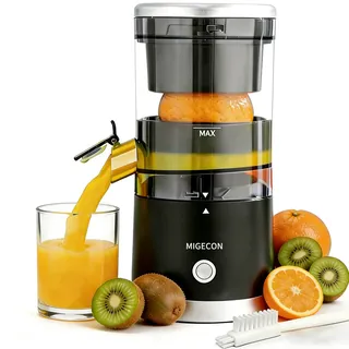 MIGECON Elektrische Zitruspresse, Tragbares Entsafter, Ladegerät Orangenpresse, mit USB und Reinigungsbürste, Anti-Tropf-Auslauf, Einfache Reinigung, Geeignet für Citrusfrüchte, 45 Watt, Schwarz