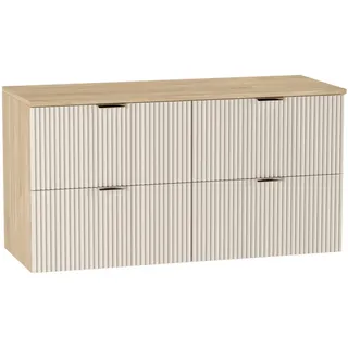 WENA Waschtischunterschrank 120 cm, geriffelte Fronten, Griffe aus Metall in der Farbe Gold (Farbe: Kaschmir / Eiche) - Beige, Braun