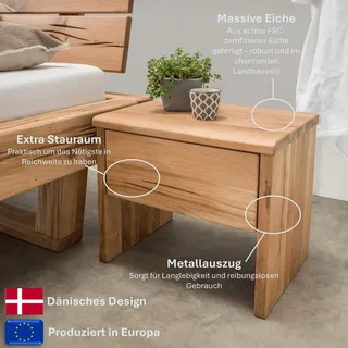Home affaire Nachtkonsole »Ultima Balkenbett Doppelbett, Füße mit Kufenform« Massivholz, Skandinavisches Design, Robust, stabil, FSC zertifiziert, braun