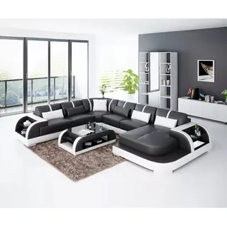 wohnzimmer Leder xxl couch sofa landschaft moderne designer polster eckpolster - Schwarz