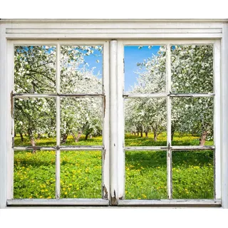 Queence Wandsticker »Wiese mit Bäumen« Wandsticker, Wandbild, selbstklebend, 3D, Fenster, grün
