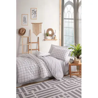 Nuit Des Rêves Single XL Quilt Cover Set (155 x 200 cm), Grey & White, 65% Cotton/35% Polyester | Machine Washable, 120 Thread Count, Button & Envelope Closure