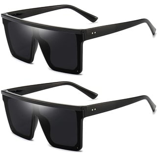 Dollger Retro Eckig Sonnenbrille Damen Herren Groß Mode Flat Top Big Rahmen Shades,Schwarz*2