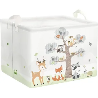 36 l Große Aufbewahrungskörbe für Waldtiere - Weiße Faltbare Aufbewahrungsboxen mit Griff für das Kinderzimmer