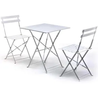 Set Komplett Bistrotisch Wohnzimmer Park Tisch+2 Stühle IN Metall Weiß