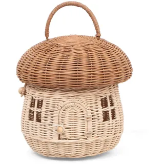 GON Design Pilzkorb aus Rattan – Handgeflochtener Mushroom Basket für Kinder | Aufbewahrungskorb mit Deckel | Kleiner Pilzkorb als Deko & Spielkorb – Natur Boho Stil