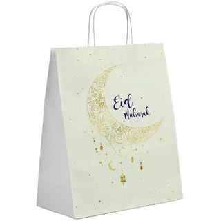 Folat 24897 Eid Mubarak Ramadan Dekoration - Geschenktüten 'Eid Mubarak' - 20 x 10 x 27 cm - 6 Stück Eid Deko Stern Mond Zubehör Ramadan