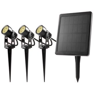 BOLD LED-Spots-Strahler Solarleuchten für Außen/Garten - 3er Pack (warmweiß | Wechselbarer Li-Ion Akku | Erdspieße aus Metall | Wasserdicht IP65 | 3x 70 Lumen | bis zu 11 Std. Laufzeit) 19219