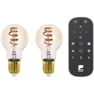 EGLO connect.z 2er Set Smart Home LED Leuchtmittel E27, A60, Matter, ZigBee, App und Sprachsteuerung Alexa, mit Fernbedienung, dimmbar, warmweiß-kaltweiß, 7 Watt, Vintage Glühbirne amber