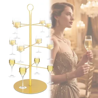 OJTOJT Getränke Tower, Cocktail Baumständer aus Metall, 3 Etagen 12 Gläser Cocktailbaumständer für Bar, Zuhause, Party, für Gin, Aperol, Cocktail, Martini, Champagner, Wein(Orange)