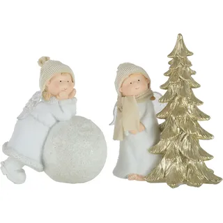 J-Line Weihnachtsfiguren - Polyresin - weiß - 2 Stücke - Bunt