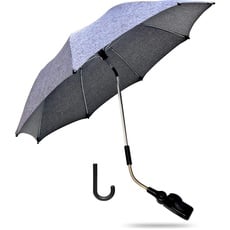 ZjRight Universal Sonnenschirm Sonnenschutz für Kinderwagen & Buggy - UV Schutz 50+ / 73 cm Durchmesser mit Einem Regenschirmgriff, für Rund- und Ovalrohre - Hellgrau