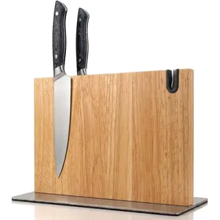 Magnetischer messerblock XL aus Holz mit Messerschärfer. Universal Messerhalter magnetisch ohne Messer mit Stahlsockel. Messerblock ohne Messer magnetisch aus Holz. Magnetmesserhalter. (Eiche)