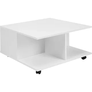 FineBuy Design Couchtisch Weiß 70x70 cm Wohnzimmertisch mit 2 Schubladen Sofatisch mit Rollen Tisch mit 2 Fächern - Weiß