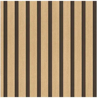 A.S. Création Vliestapete mit Wandpaneelmotiv mit Metallic-Effekt 0,53 x 10,05 m – Schwarz Gold Metallic – Tapete in Holzoptik Made in Germany – 786272